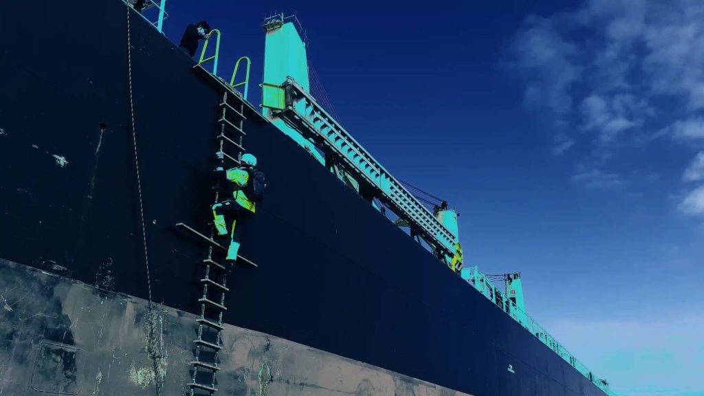 Ship and pilot climbing.